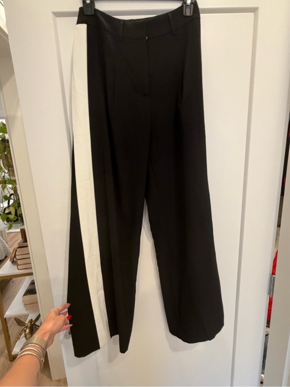 Black Wide-Leg Trousers with White Side Panel